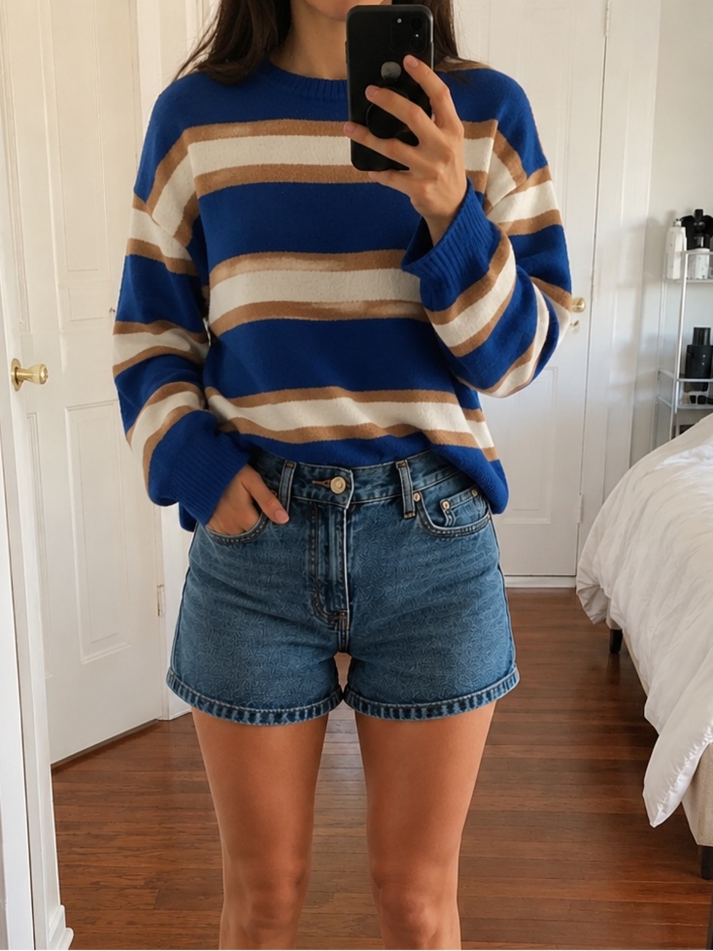 Madewell Blue, Cream & Tan Striped Knit Sweater